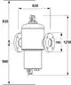 Zeichnung eines vertikal montierten Abscheiders mit Flanschanschlüssen, gefertigt von IMI Hydronic Engineering. Maße und Details sind im technischen Diagramm erkennbar.